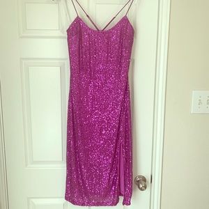 Sequin pink/purple dress with slit from Lulu’s